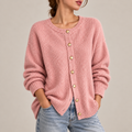 Cardigan Rose Boutonné à Col Rond pour Femme