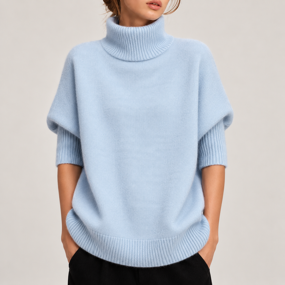 Pull Col Roulé Oversize Bleu Ciel pour Femme