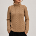 Pull Col Roulé en Maille Torsadée Camel pour Femme