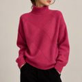 Pull Col Roulé Oversize Rose Framboise à Motif Losange pour Femme