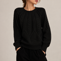 Pull en Maille Torsadée Noir à Col Rond pour Femme — Maison Gray